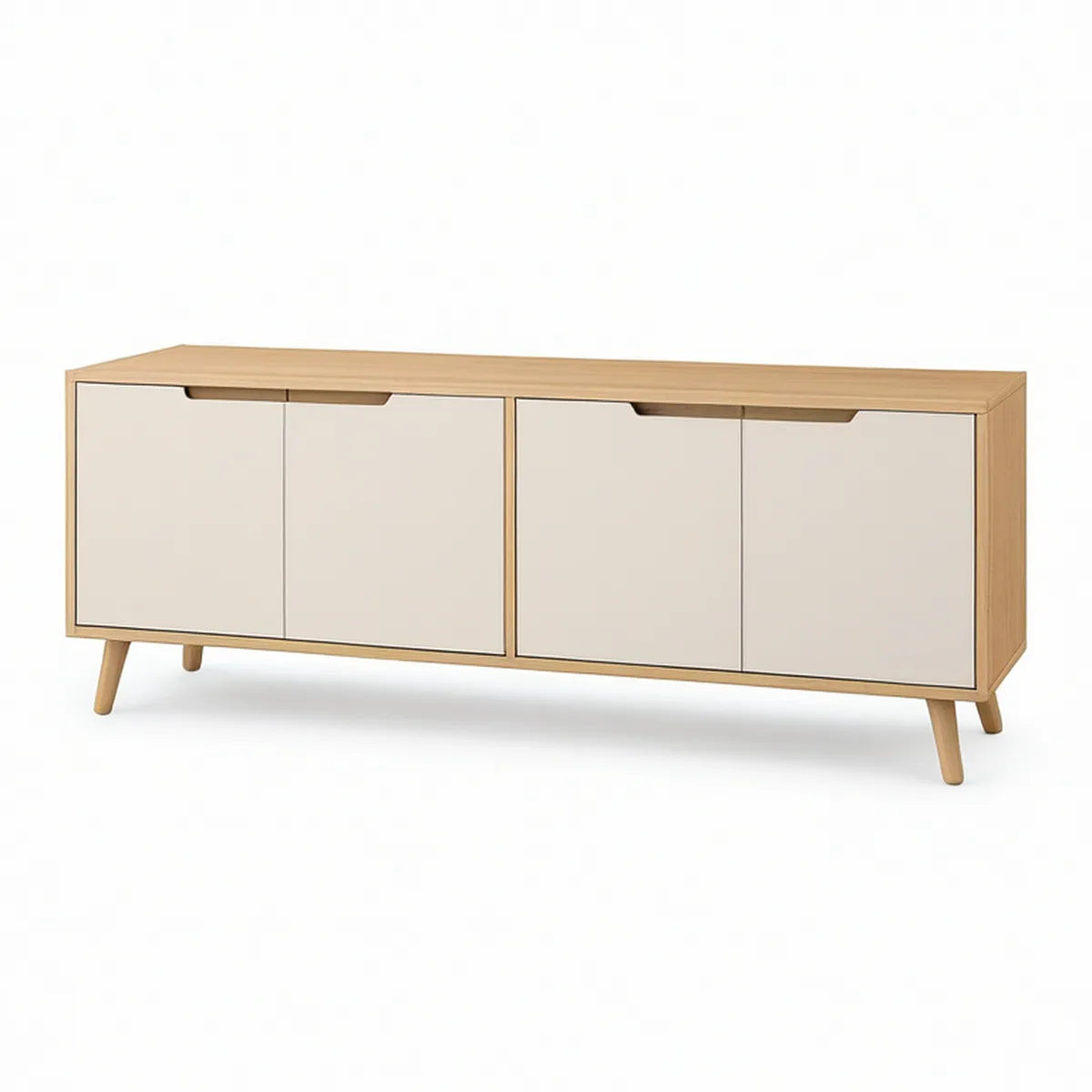 70.9 x 15.7 x 23.6 in TV Stand with 4 Doors, Natural Oak/White