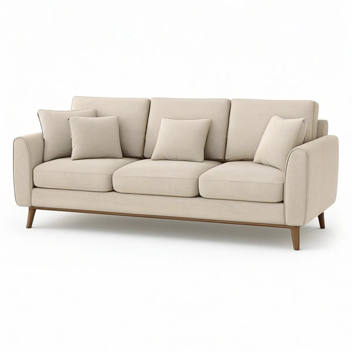 84 in. W x 35 in. D x 34 in. H Beige Polyester Upholstered 3-Seat Sofa with Loose Cushions and Brown Wood Legs