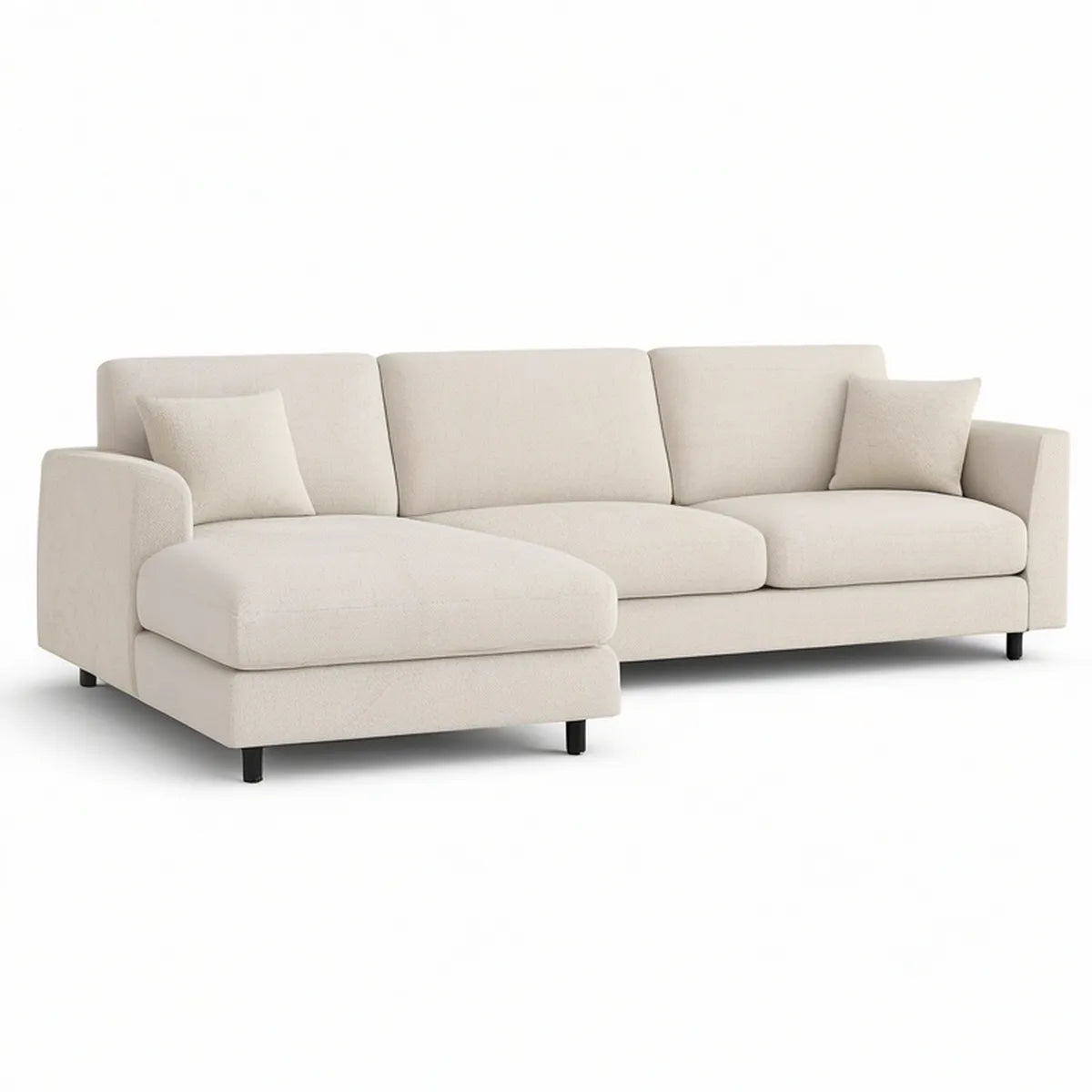 Left-Facing L-Shaped Sectional, 110 x 65 x 34 in, Cream Polyester Upholstery
