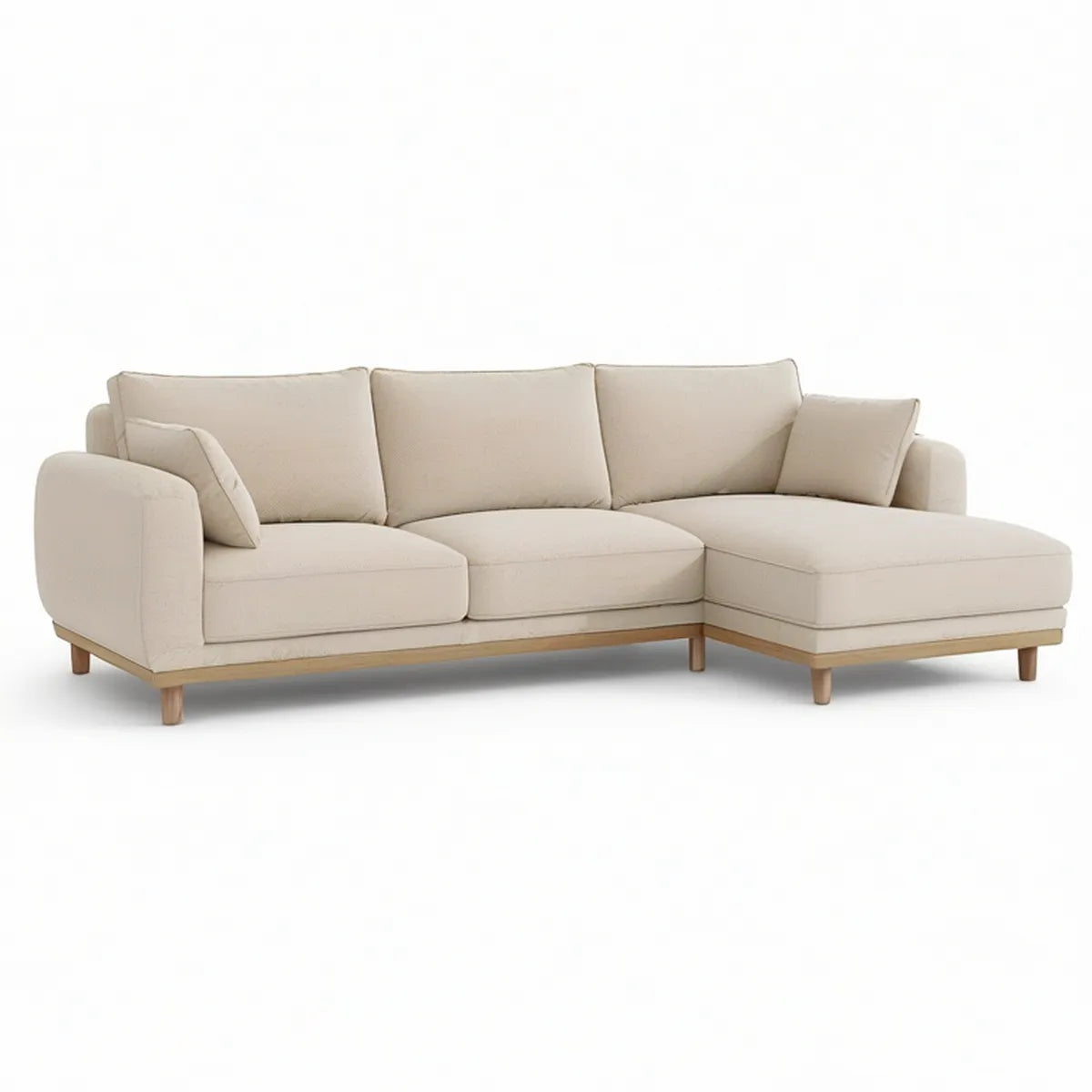 Beige Right-Facing L-Shaped Sectional Sofa with Chaise, 110.2 x 64.2 x 34.6 in