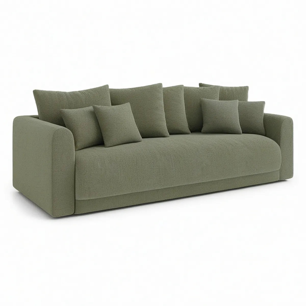 Olive Green 3-Seat Polyester Upholstered Sofa with 6 Loose Cushions, 94.5 x 37 x 33 in