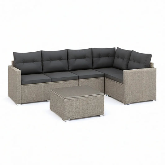 6-Piece Outdoor PE Rattan Sectional Seating Set with Coffee Table, 210 x 140 x 63 cm, Gray/Dark Gray