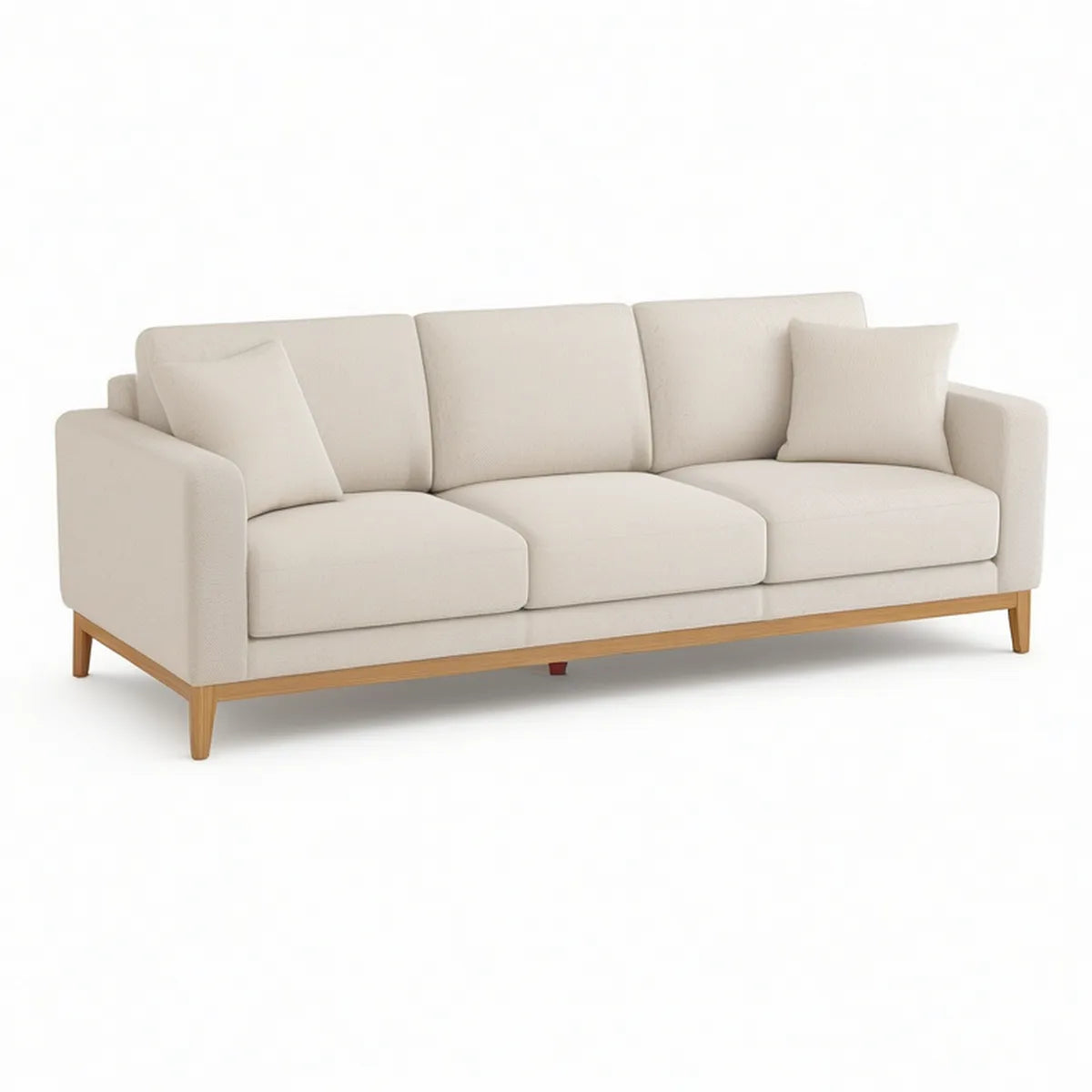 Cream 3-Seat Polyester Upholstered Sofa with Natural Rubberwood Legs, 84 x 35 x 34 in