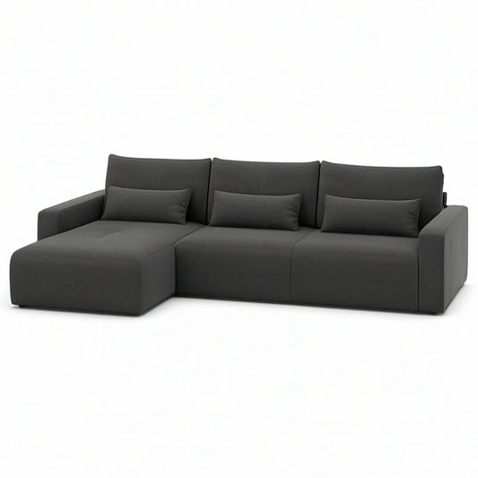 Dark Gray Left-Facing L-Shaped Sectional Sofa with Chaise, 112 x 65 x 32 in, Polyester Upholstery