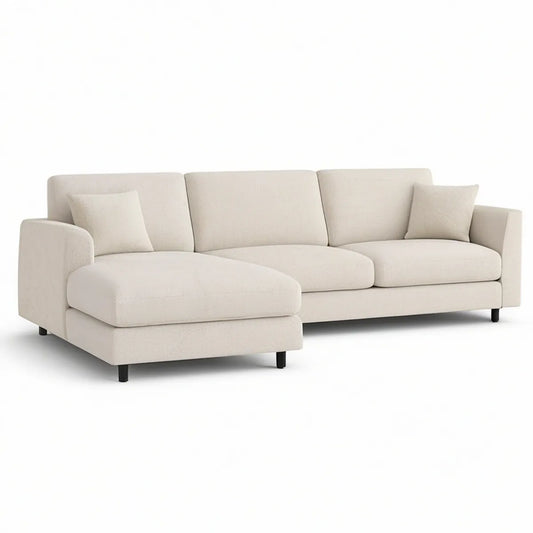 Left-Facing L-Shaped Sectional, 110 x 65 x 34 in, Cream Polyester Upholstery