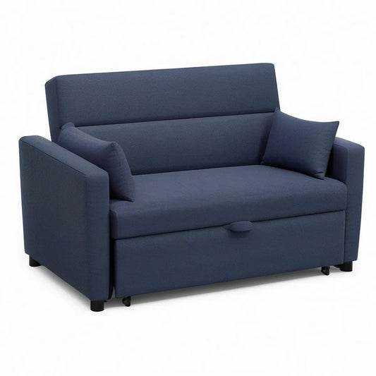 Navy Blue Pull-Out Sleeper Loveseat Sofa Bed, 55 x 35 x 34 in