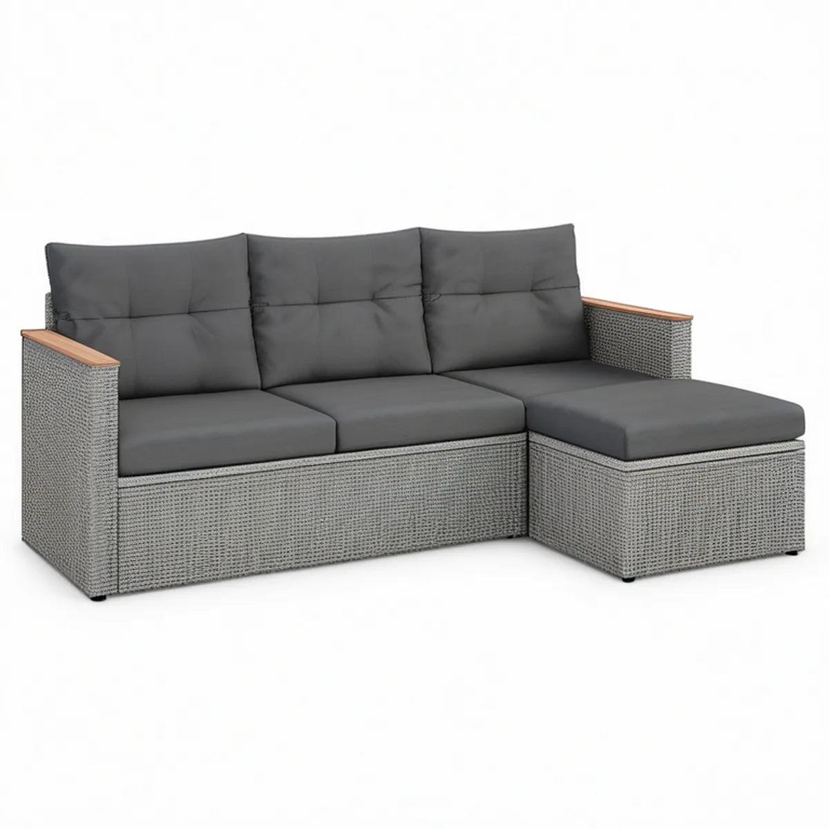 Outdoor Right-Facing Chaise Sectional Sofa, 79.5 x 55.1 x 25.6 in, Gray/Dark Gray/Natural Brown