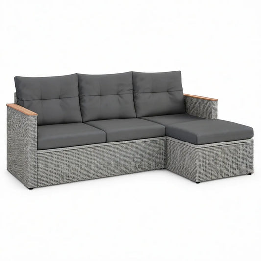 Outdoor Right-Facing Chaise Sectional Sofa, 79.5 x 55.1 x 25.6 in, Gray/Dark Gray/Natural Brown