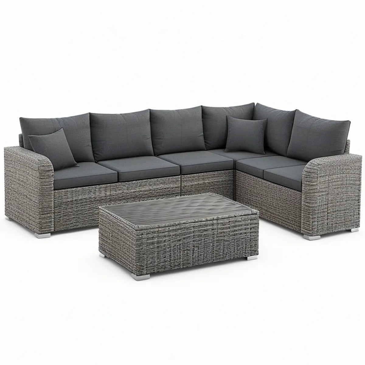 5-Seat L-Shaped Outdoor Sectional Sofa Set with Coffee Table, Gray/Dark Gray, 90.6 x 90.6 x 33.5 in