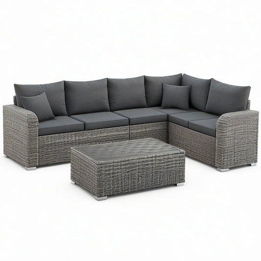 5-Seat L-Shaped Outdoor Sectional Sofa Set with Coffee Table, Gray/Dark Gray, 90.6 x 90.6 x 33.5 in