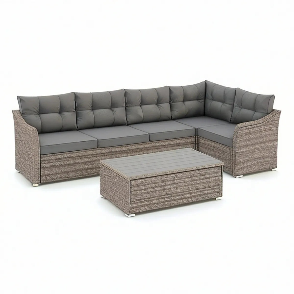 5-Seat L-Shaped PE Rattan Outdoor Sectional Set with Coffee Table, Gray/Dark Gray/Light Gray, 260 x 200 x 70 cm