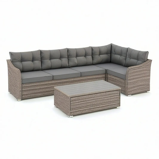 5-Seat L-Shaped PE Rattan Outdoor Sectional Set with Coffee Table, Gray/Dark Gray/Light Gray, 260 x 200 x 70 cm