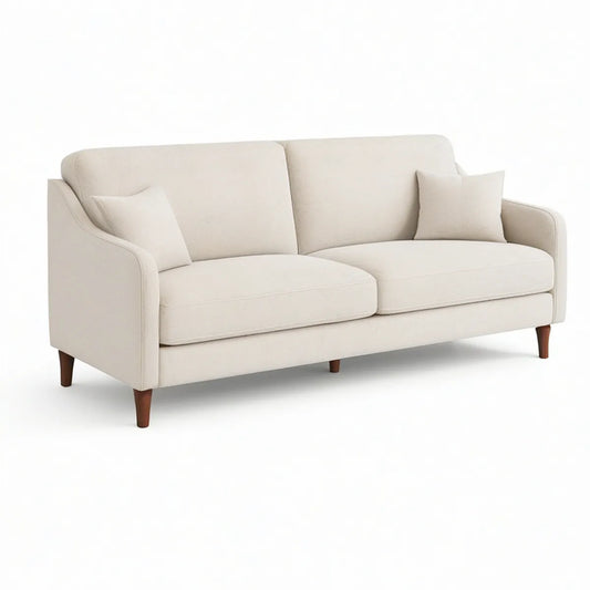 83 in. W x 35 in. D x 34 in. H Cream Polyester Upholstered 3-Seat Sofa with Brown Rubberwood Legs